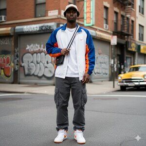 Rare vintage Nike men's basketball jacket multicolour EMBROIDERED SWOOSH XL